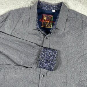 Robert Graham Shirt Men 1XL Blue Birdseye Dot Flip Cuff Button Up LS Classic